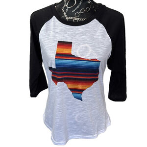 Texas Serape‎ Graphic Tee Baseball 3/4 Sleeve Top